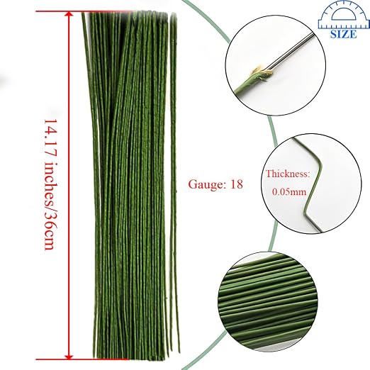 HAHIYO 18Gauge Dark Green Paper-Wrapped Metal Floral Wire 14 Inches, 70 Pack - Image 2