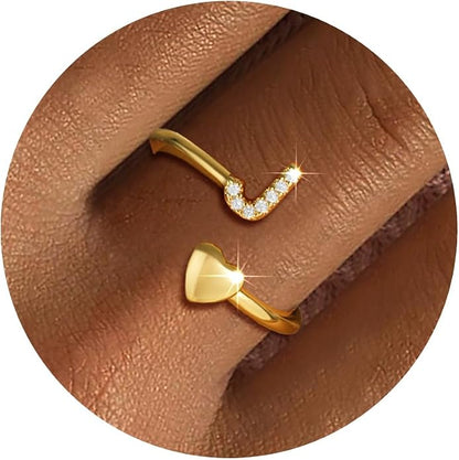 Gold Initial Rings for Women Girls, Dainty 14K Gold Plated Adjustable Initial by FezodoJewelry