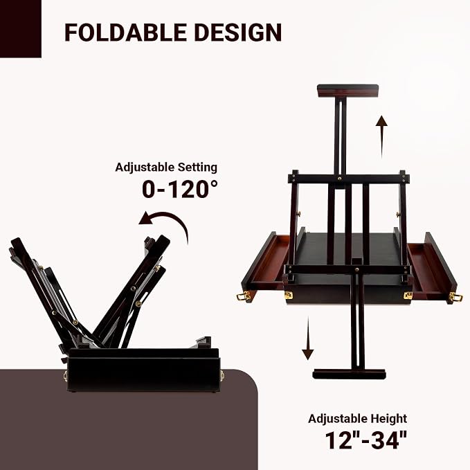 Large Walnut Sketchbox Table-Top Easel - Image 4