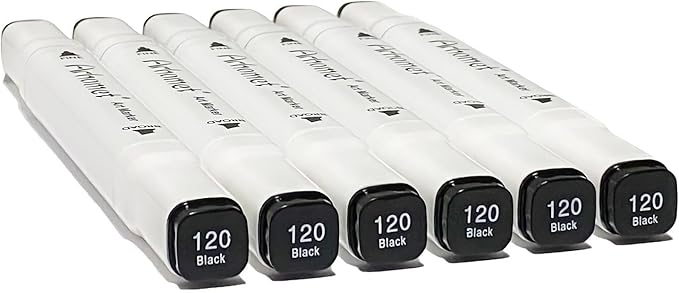 6pcs Black Alcohol Markers Set, Dual Tips Art Markers Drawing Sketched Double by Arhomet