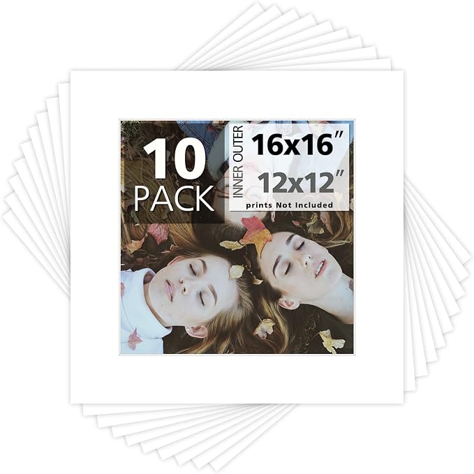 Mat Board Center, 16x16 for 12x12 White Photo Picture Mats by MatBoardCenter