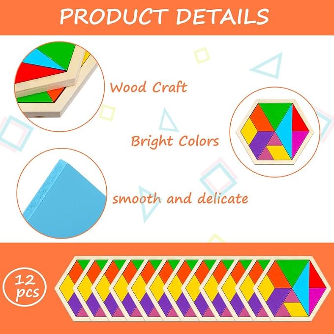 Meooeck 12 Pack Tangrams Wooden Puzzles Tangrams Classroom Set - Image 3