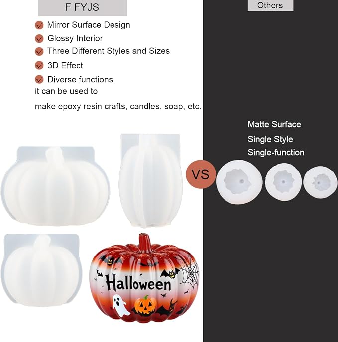 3Pack Mini 3D Pumpkin Molds for Resin, Resin Pumpkin Mold, Pumpkins Silicone - Image 4