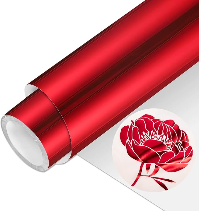 VINYL FROG Metallic Foil HTV Vinyl Roll 12" x5ft Red Heat Transfer Vinyl Chrome by VINYLFROG