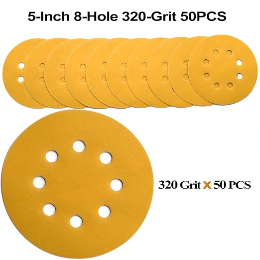 5-Inch 8-Hole Hook and Loop Sanding Discs 320-Grit Random Orbit Sandpaper - Image 3