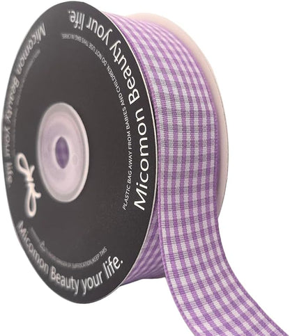 Purple and White Woven Edge Plaid Ribbon 100% Polyester Gingham Ribbon 25 Yards by Micomon