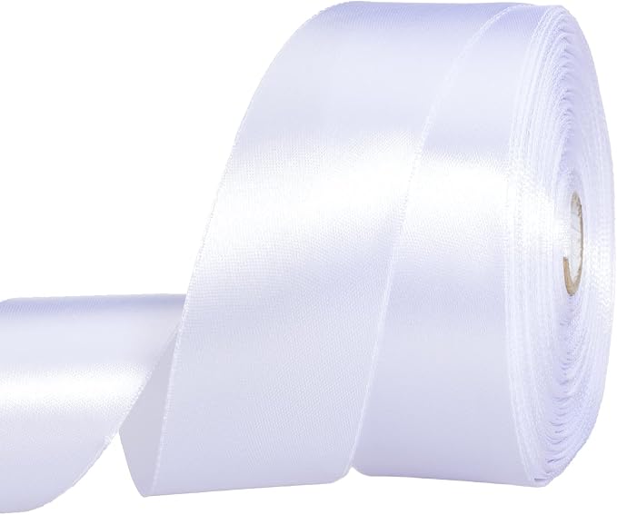 1 1/2 Inch White Solid Satin Ribbon, 50 Yards Craft Fabric Ribbon by YASEO
