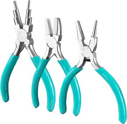 3-Piece jewelry pliers set includes a 6-in-1 bail making looping pliers by Unknown