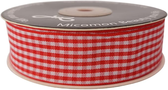 1 Inch Red and White Woven Edge Gingham Ribbon 25 Yards Each Roll 100% Polyester - Image 4