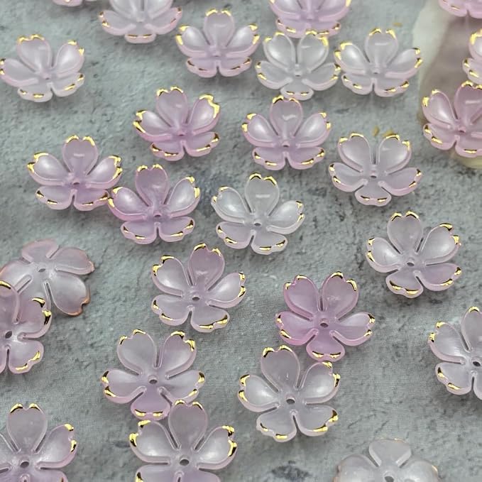 100pcs Acrylic Flower Beads, 19mm Cherry Blossom Plastic Gradient Flower Spacer - Image 3
