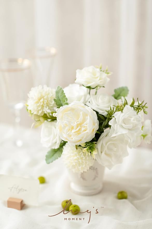 Ling's moment Ivory Dahlia Foam Artificial Flowers Real Touch Faux Fake Flower - Image 2