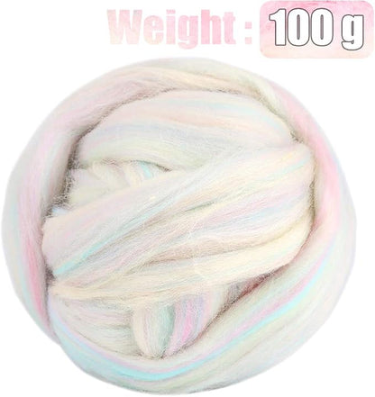 3.53oz Wool Roving Yarn, Fiber Roving Wool Top, Needle Felting Supplies - Image 2