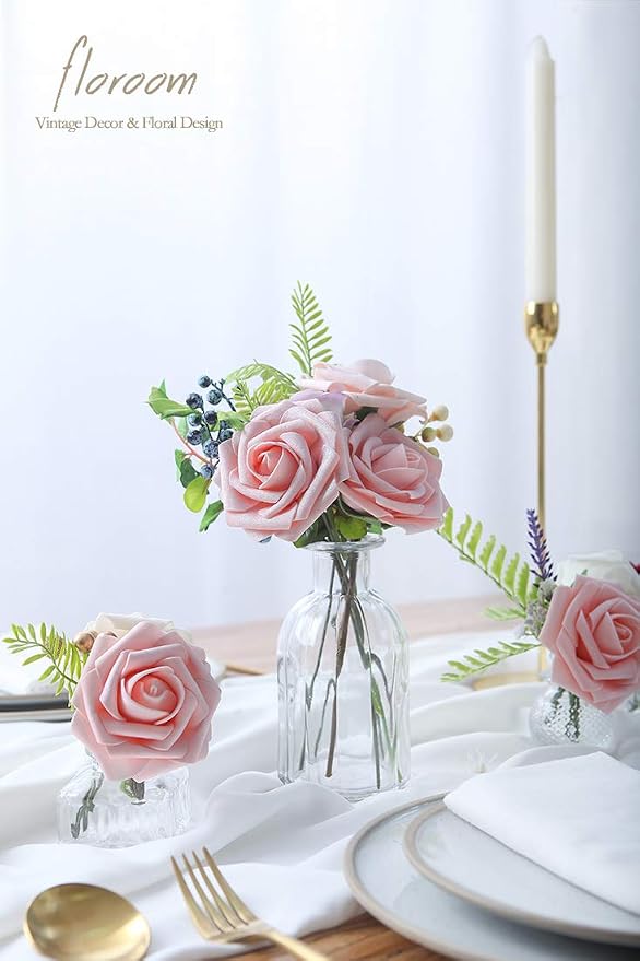 Floroom Artificial Flowers 25pcs Realistic Peach Pink Foam Fake Roses - Image 5