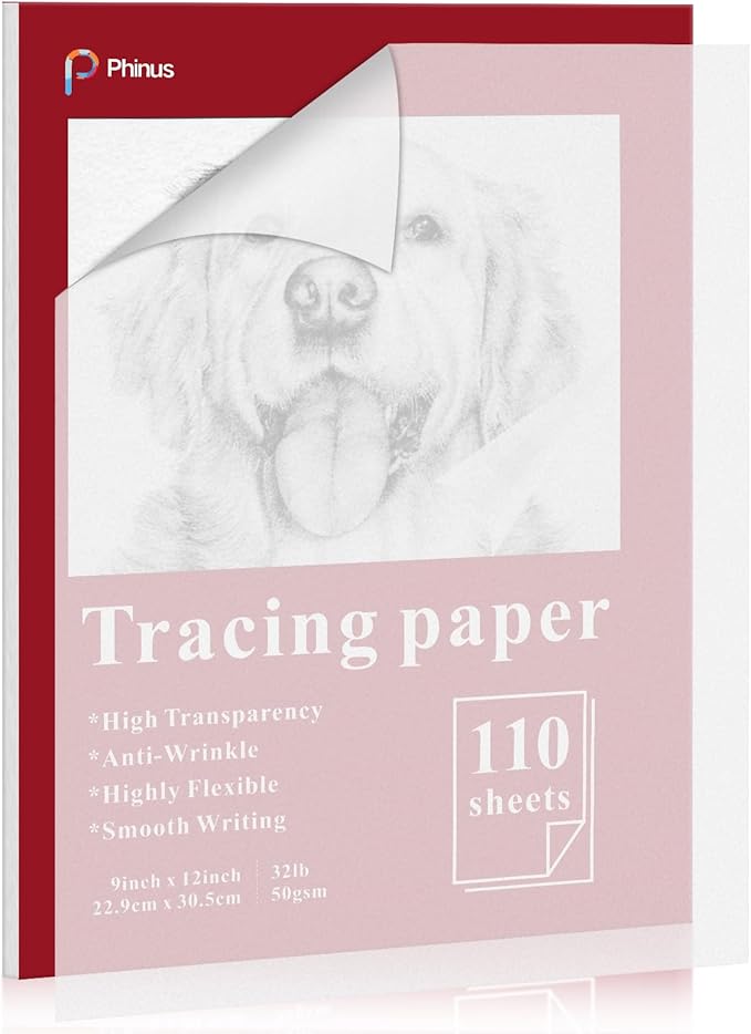 110 Sheets Tracing Paper for Drawing, 9”x12” Trace Paper, Translucent Vellum by Phinus