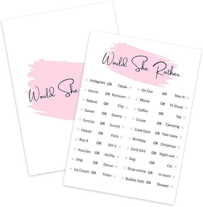 Would She Rather, Birthday Party Games, Girl Birthday Sleepover Party Favor by ZEDEV