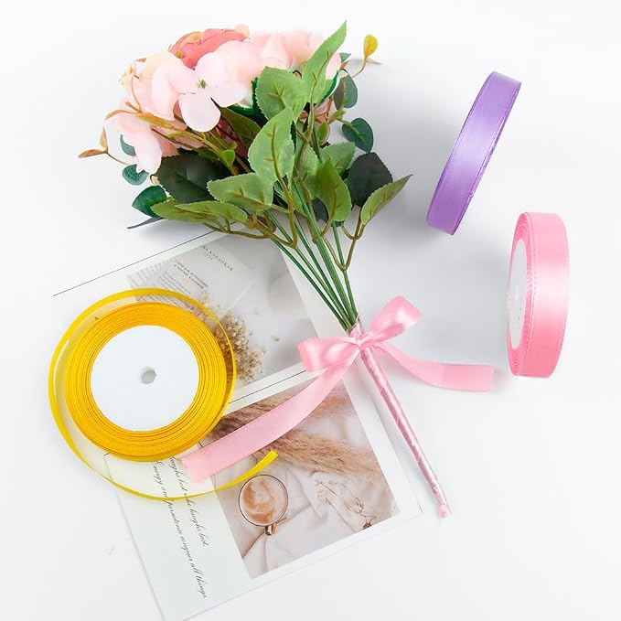 KMER LIFE Solid Color Light Pink Satin Ribbon, 5/8 Inches x 25 Yards Fabric - Image 4