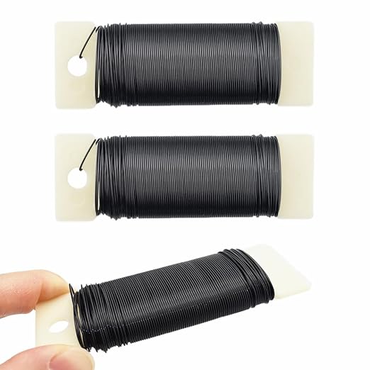 HAHIYO 22Gauge Black 3Roll Total 115Yards Metal Floral Wire Flexible Paddle Wire by HAHIYO