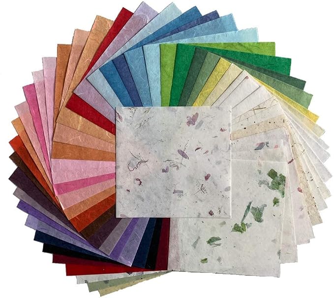50 Sheets 6 x 6 Inches Natural Fiber Mulberry paper Sheets Square Origami Paper by RATREE888