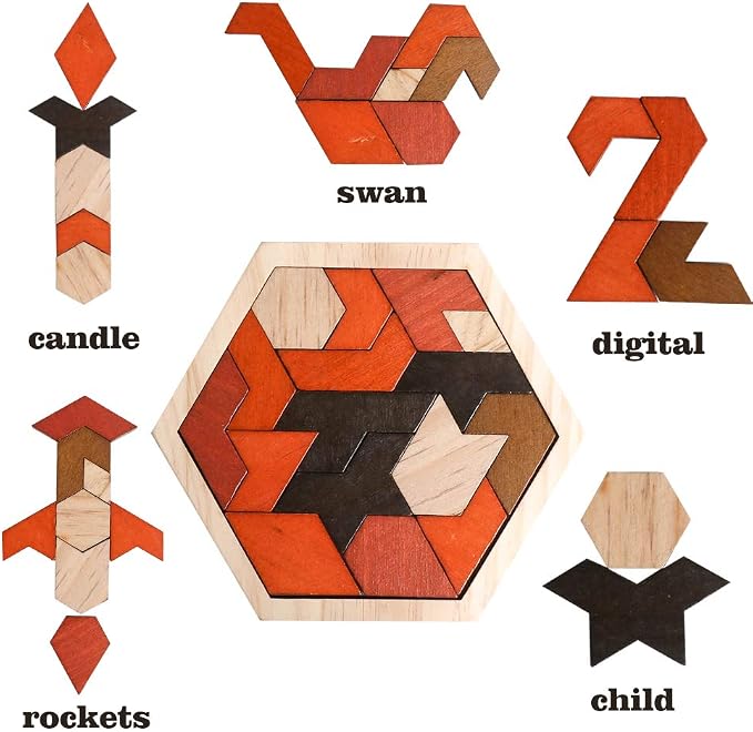 Skrtuan Wooden Puzzle Hexagon Tangram Puzzle - Image 3