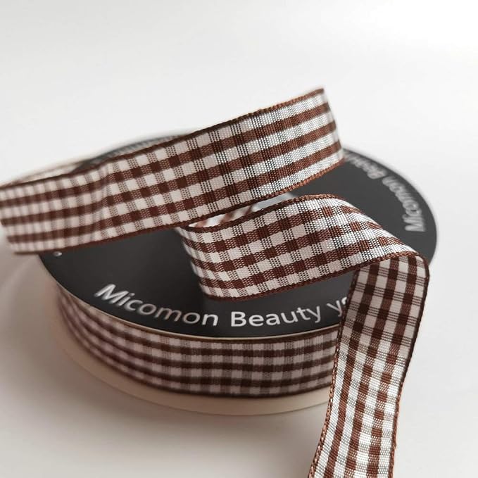 Micomon Brown and White Gingham Ribbon Buffillo Gingham Ribbon 25 Yards Each - Image 5