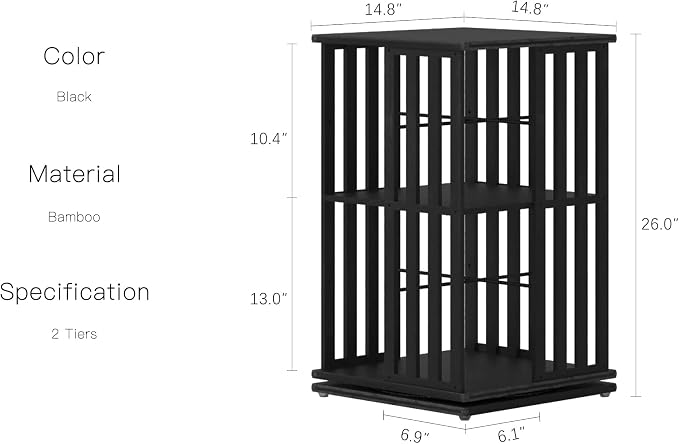 YOWOS Rotating Bookshelf Tower, 360 Display Spinning Bookcase, Bamboo Bookshelf - Image 2