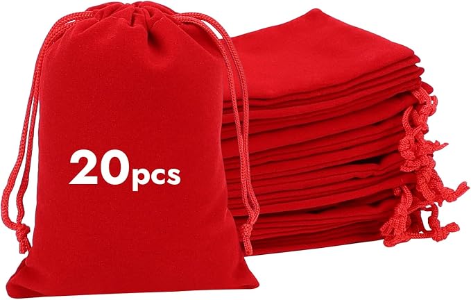 Shintop 20pcs Velvet Bags with Drawstrings, 4x6inch Red Gift Bags Jewelry by Shintop
