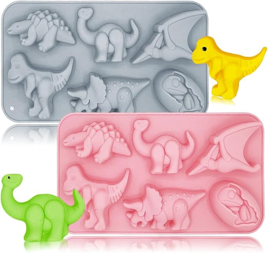2 Pack Dinosaur Molds Silicone 6 Cavity 3D Dinosaur Themed Baking Mould Tray by BENEKIY
