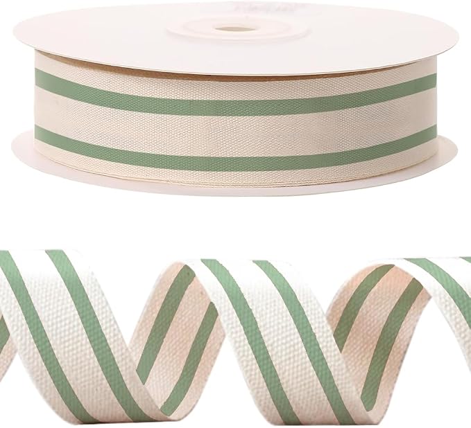 10 Yards Green Natural Cotton Ribbon by Unknown
