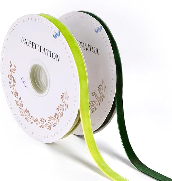 Green Velvet Ribbon 3/8'' 2 Rolls Total 30 Yards, Use by Unknown