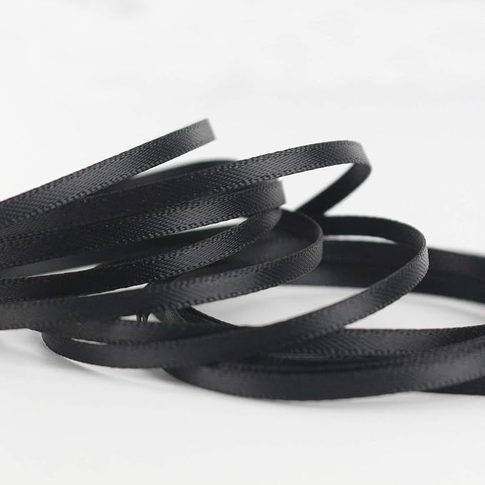 HUIHUANG Solid Color Satin Ribbon 1/8 inch x 100 Yards Roll Ribbon Thin Black - Image 2