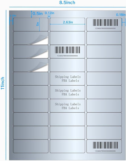1" x 2-5/8" Address Labels- Matte Silver Mailing Labels Stickers - Image 2