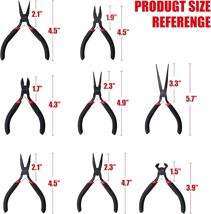 WISEUP 8-Piece Mini Pliers Set，Needle, Bent Nose, End Cutting & Linesman Pliers - Image 7
