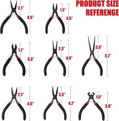 WISEUP 8-Piece Mini Pliers Set，Needle, Bent Nose, End Cutting & Linesman Pliers - Image 7