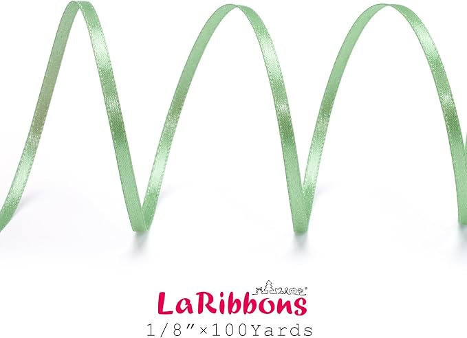 LaRibbons Sage Green Satin Ribbon 1/8 Inch 100 Yards Thin Luxury Double Faced - Image 7