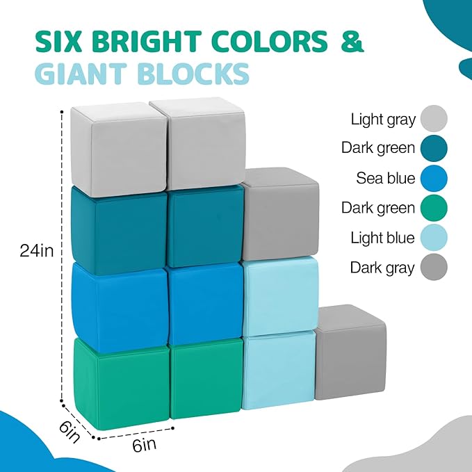 Foam Building Blocks for Kids: 12-Pieces PU Leather Colorful Foam Blocks - Image 2