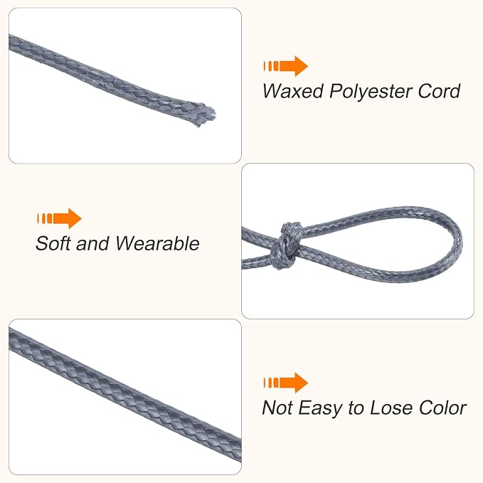 MECCANIXITY Waxed Polyester Cord 0.5mm 175 Yard Dark Grey - Image 3