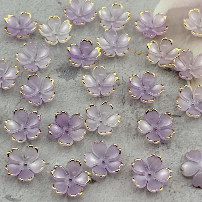 100pcs Acrylic Flower Beads, 19mm Cherry Blossom Plastic Gradient Flower Spacer - Image 3