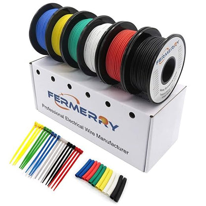 Fermerry 26 AWG Stranded Wire Spool 25ft Each 6 Colors Flexible 26 Gauge by Fermerry+Technology++
