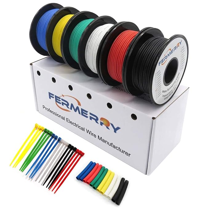 Fermerry 14 AWG Stranded Wire Spool 25ft Each 6 Colors Flexible 14 Gauge by Fermerry+Technology++