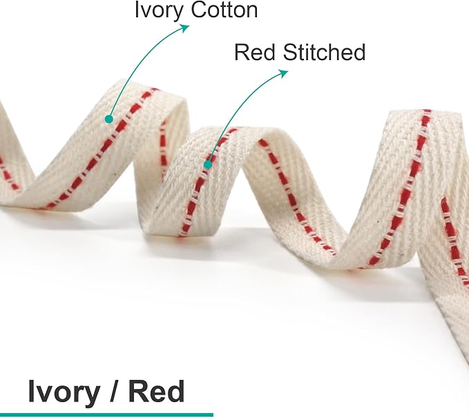 CT CRAFT LLC Ivory Cotton Red Stitched Ribbon 3/8" x 10 Yards - Image 3