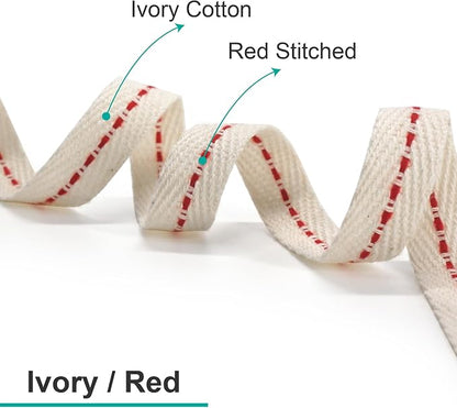 CT CRAFT LLC Ivory Cotton Red Stitched Ribbon 3/8" x 10 Yards - Image 3