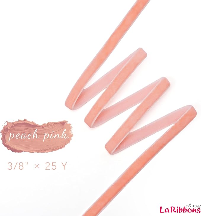 LaRibbons Thin Velvet Ribbon 3/8 Inch x 25 Yards, Peach Pink Velvet Ribbon - Image 5