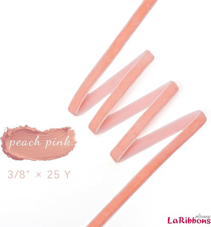 LaRibbons Thin Velvet Ribbon 3/8 Inch x 25 Yards, Peach Pink Velvet Ribbon - Image 5