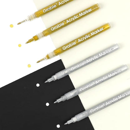 Grabie Gold&Silver Extra Fine Tip Acrylic Paint Marker Set, 6 Pack Gold Paint - Image 4