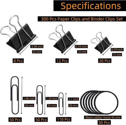 300Pcs Paper Clips and Binder Clips Set, Paper Clips, Binder Clips, Rubber Bands - Image 2