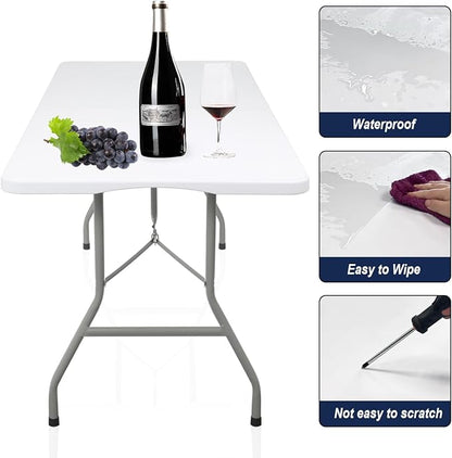 70.8" W X 29" D X 29" H - 6 ft Folding Table White Portable Heavy Duty Plastic - Image 7