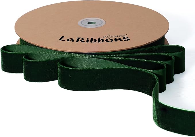 LaRibbons Thin Velvet Ribbon 1 Inch x 25 Yards, Dark Green Velvet Ribbon by LaRibbons