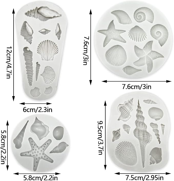 4 PCS Marine Theme Cake Fondant Silicone Mold Seashell Conch Starfish Baking - Image 2
