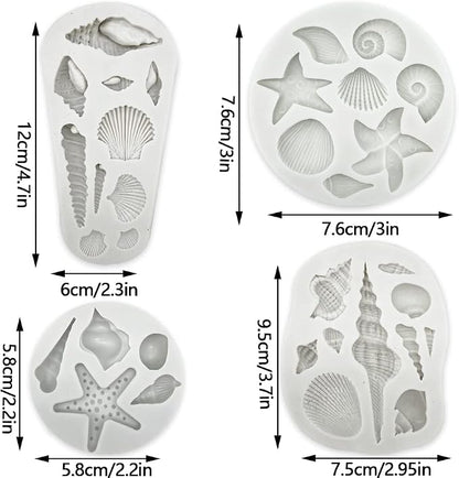 4 PCS Marine Theme Cake Fondant Silicone Mold Seashell Conch Starfish Baking - Image 2