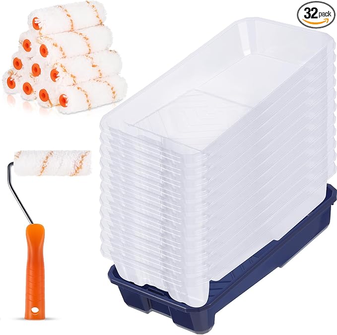 Qilery 32 Pcs Paint Roller Tray Kit 4 Inch Small Paint Roller Includes 20 Pcs by Qilery